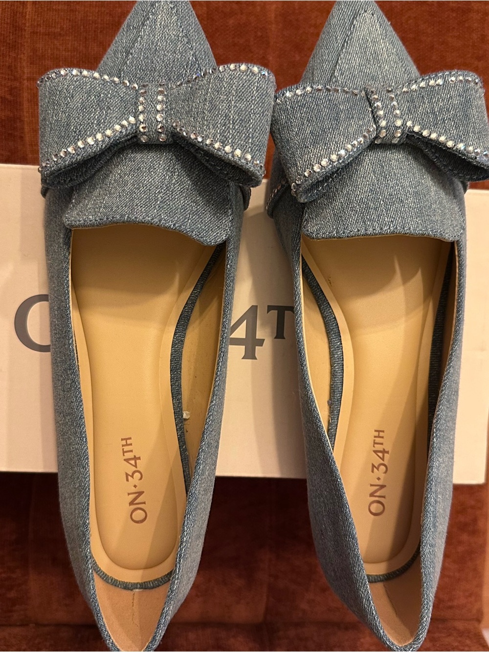 ON·34TH Kaetef Denim Bow Flats - Gray Denim